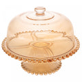 Prato para Bolo de Cristal com Pé e Tampa Pearl Âmbar Metalizado 31cm x 25cm - Wolff