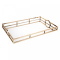 Bandeja de Aço Inox Detalhe Alça com Espelho Dourada 56cm x 36cm x 6,5cm - Wolff