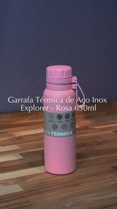 Garrafa Térmica de Aço Inox Explorer Rosa 650ml - Lyor